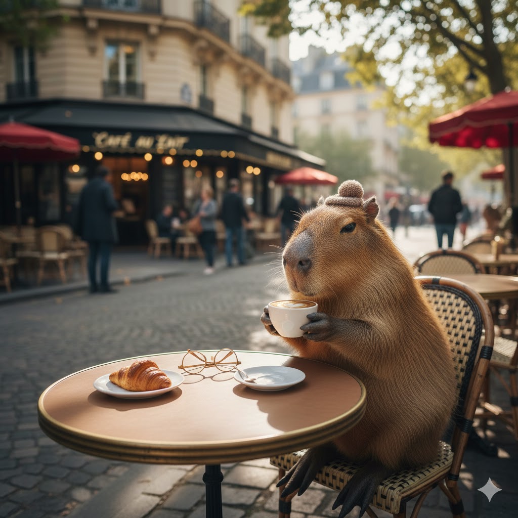 A capybara and coffee cup relaxing